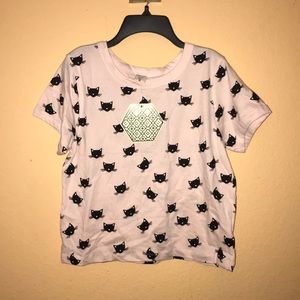 Juniors Pink Cat Crop Top